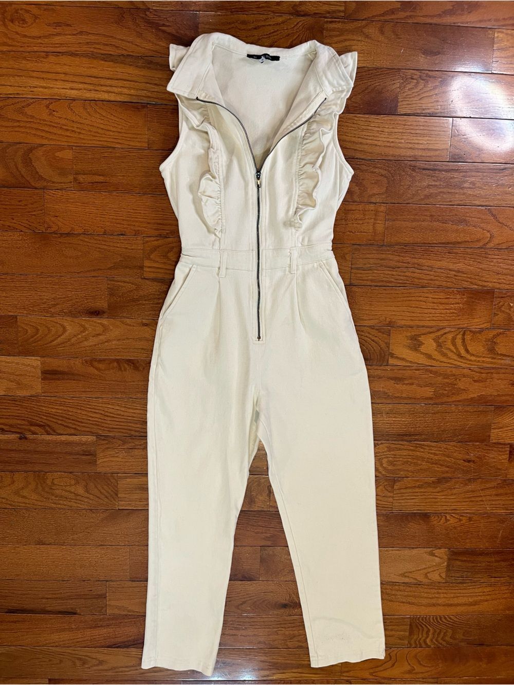 Strut & Bolt Ivory Ruffle Zip Jumpsuit Small Coquette Romantic - Picture 2 of 8